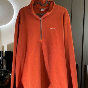 Eddie Bauer mens 1/4 zip orange sweater